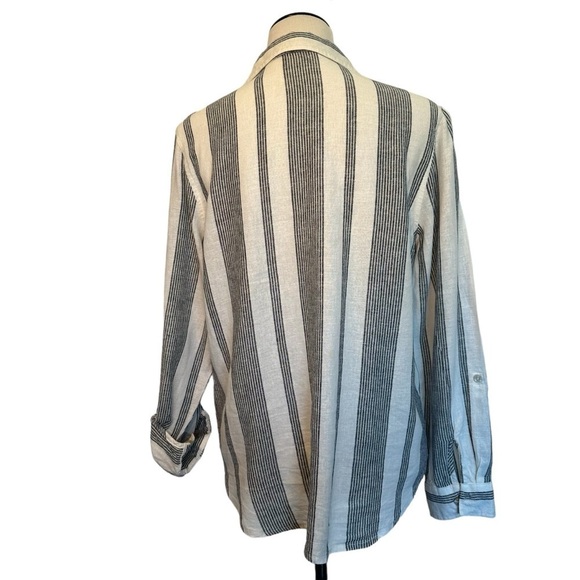 Orvis black and creamy white linen rayon top - Picture 3 of 13